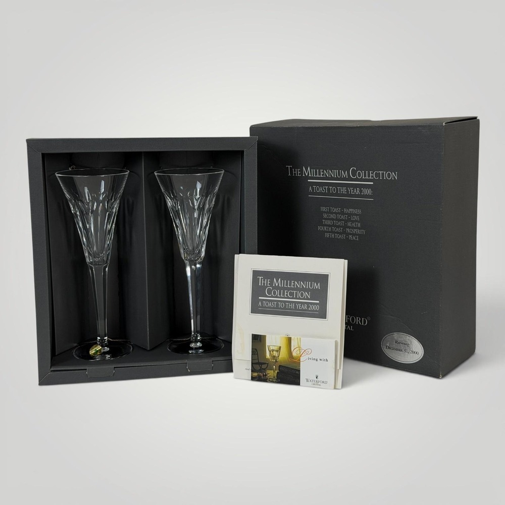 Vintage Waterford Crystal Millennium Love Toasting Love Flute Set 2 Box Ireland